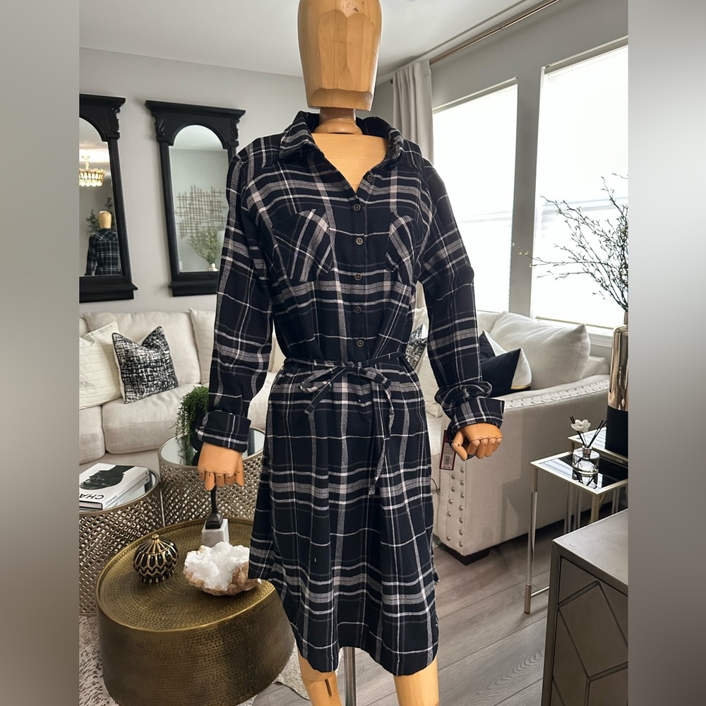 Black and white plaid button up dress